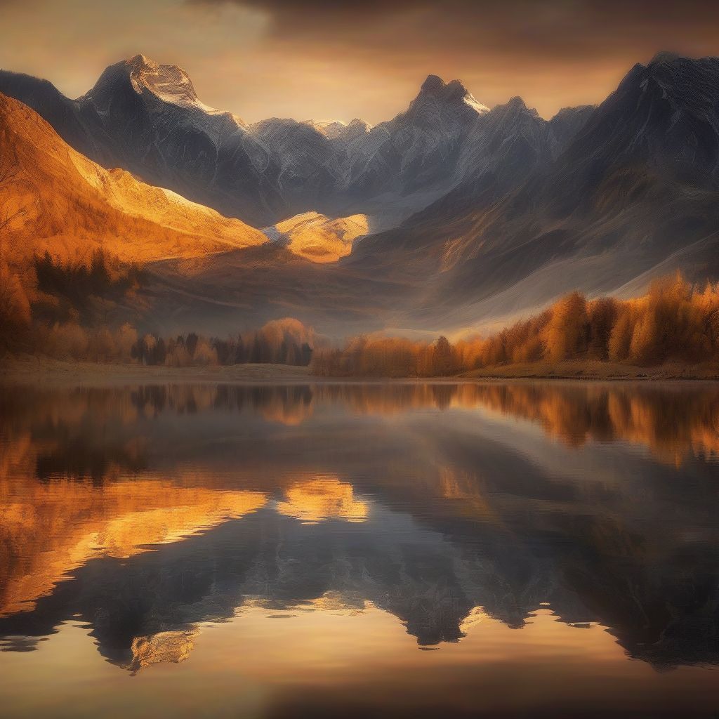 breathtaking mountain landscape at sunset with lake