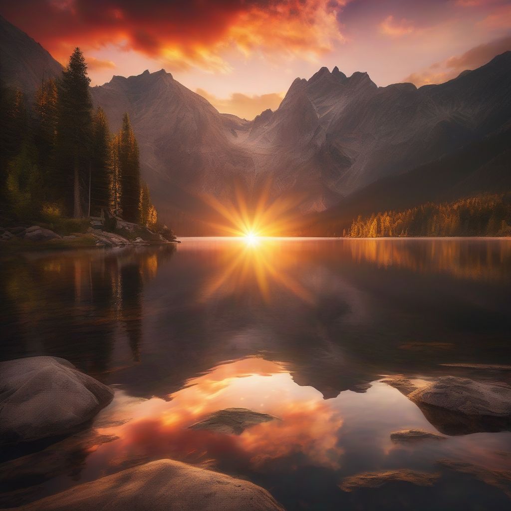 Golden Sunset Over a Mountain Lake