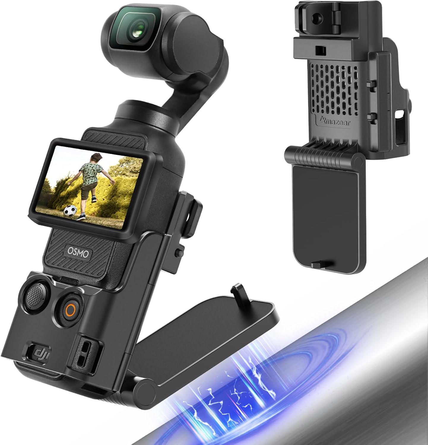 Magnetic Mount Stand Compatible with DJI Osmo Pocket 3, Upgraded Pocket3 Accessories Adapter Clamp Magnet Suction Case Holder on Desktop, Vertical Surface, 180° Adjustable Handle, Black