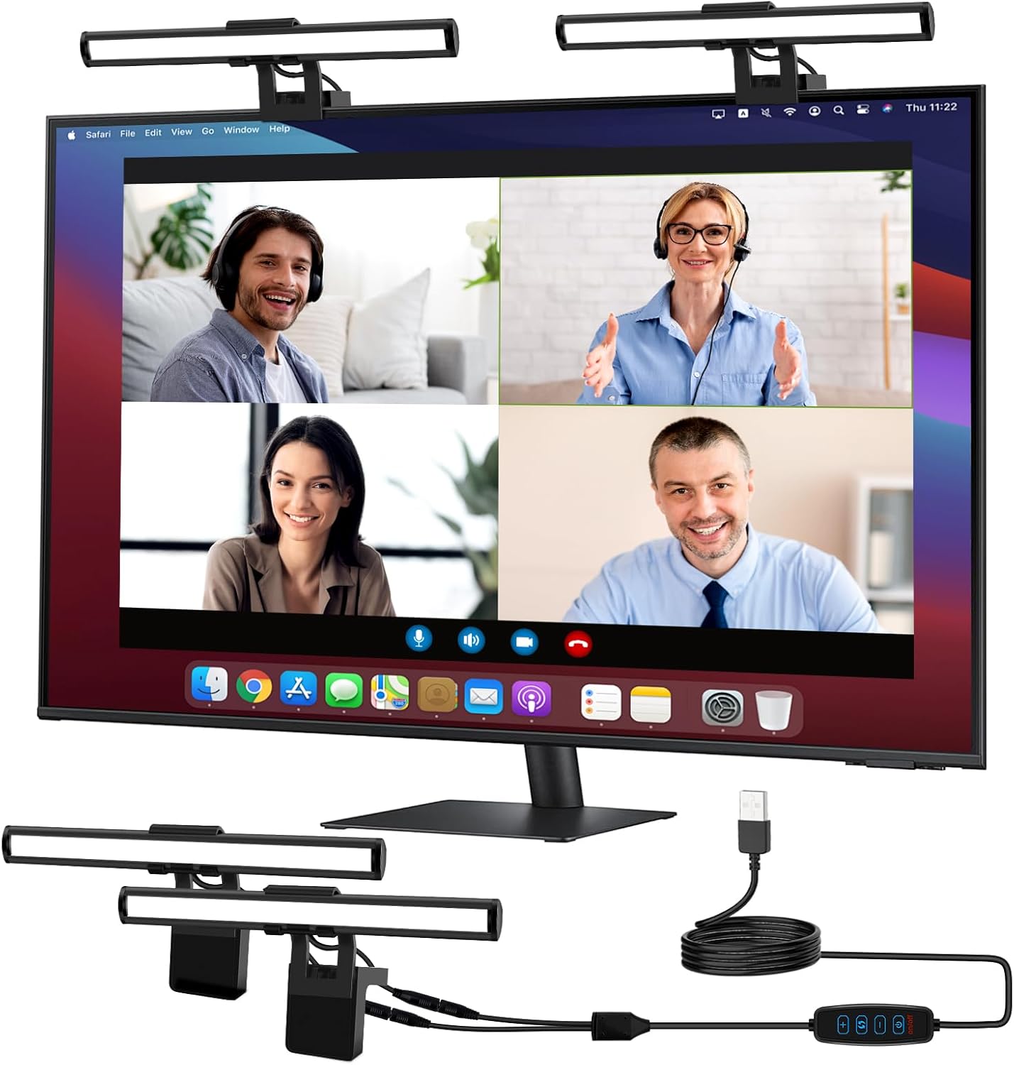 Video Conference Lighting, Webcam Monitor Light Bar Over Computer for Streaming, LED Laptop Light for Video Conferencing, Zoom Ring Light with Adjustable Brightness & Color Settings